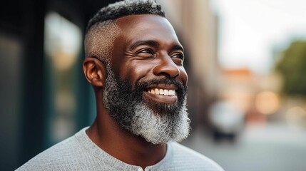 AI generated illustration of a smiling middle-aged African American male - obrazy, fototapety, plakaty