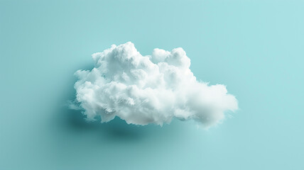 A fluffy white cloud floating in the air on a blue background - obrazy, fototapety, plakaty