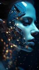 AI generated illustration of a woman with a futuristic, technological look with circuit components