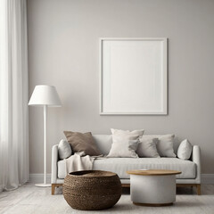 Frame mockup, ISO A paper size. Living room wall poster mockup. Interior mockup with house background. Modern interior design. 3D render, living room, room, modern room, ai generated