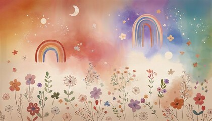 Whimsical Watercolor Garden for Kids - AI Generated Digital Art