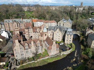 Drone view at Dean village on Edinburgh in Scotland - 780449099