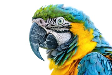 Fototapeta premium Close-up of a Colourful Blue-Fronted Amazon Parrot with Striking Blue Feathers on White Background