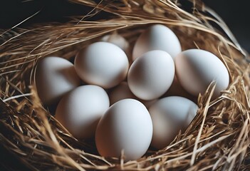 AI generated illustration of white eggs in a nest, one cracked open