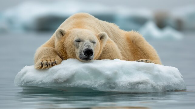 polar bear resting on top of an ice floer in the water