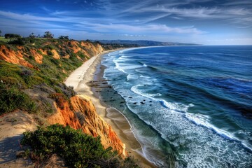 Fototapeta premium Landscape: Stunning View of Coastline Overlooking Ocean
