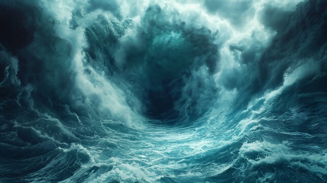 the ocean is stormy and high in the sky as it breaks