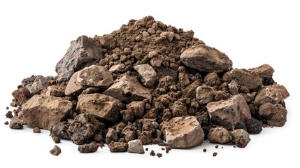 Dirt Hole with Rocks Isolated on White Background for Agriculture and Ground Ecology Concept - with Clipping Path Included