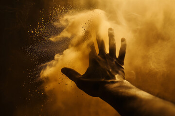 AI. Hand amidst golden dust and smoke - 780450625