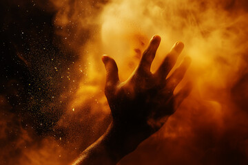 AI. Hand amidst golden dust and smoke - 780450645