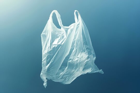 floating plastic bag on a blue background