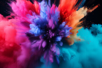 AI Generated Image. Colorful powder paint explosion at high speed - obrazy, fototapety, plakaty