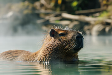 AI Generated Image. Cute adorable funny Capybara in a pond - 780450843