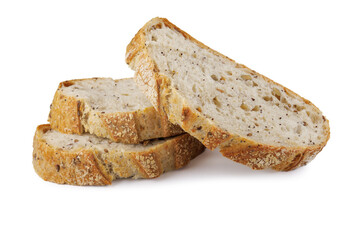 Sliced pieces of bread isolated on a white background. Art bread.