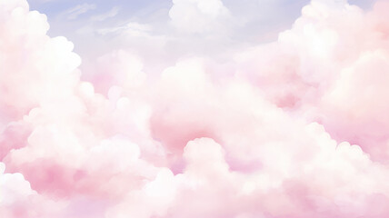 Pink cloudy landscape, watercolor postcard background