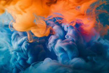 AI Generated Image. Infrared shot of the abstract blue and orange fluffy pastel ink smoke cloud in water - Powered by Adobe