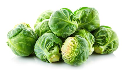 Fresh Brussels Sprouts on Isolated White Background - Healthy and Nutritious Vegetable for Delicious & Clean Eating - obrazy, fototapety, plakaty
