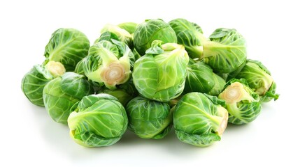 Fresh Brussels Sprouts. Isolated on White Background - Delicious and Healthy Vegetable from Cole Cabbage and Kale Family. Raw and Fresh - obrazy, fototapety, plakaty