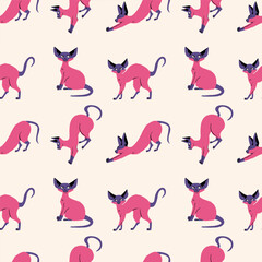Set of Sphynx cat. Seamless pattern. Trendy vector illustration. - 780451498