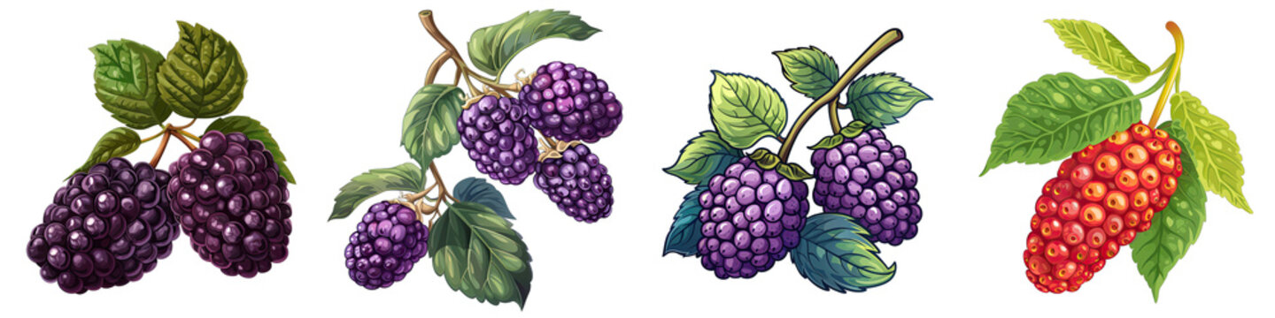 Mulberries  2d Icon In Water Colour Hyperrealistic Highly Detailed Isolated On Transparent Background Png