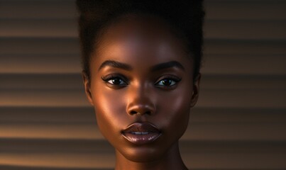 AI generated illustration of a beautiful young African American female with dewy skin - obrazy, fototapety, plakaty