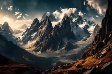 Schilderijen op glas A panoramic view of rugged peaks, their majesty standing in silent grandeur. © Muhammad
