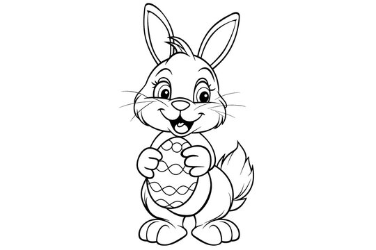 black and white easter bunny holding egg clip art preview