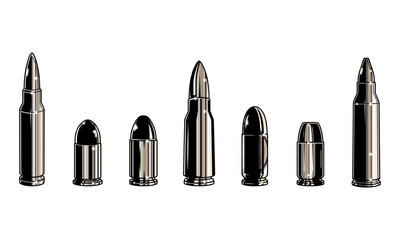 Set collections of retro metallic titanium bullets. Clip art vector illustration
