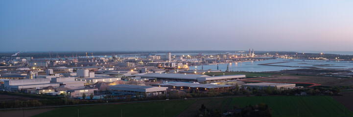 Aerial view of the industrial and port area of Ravenna ,chemical and petrochemical...