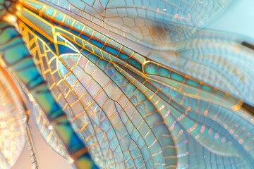 a close up shot of a dragon fly wing with yellow tips