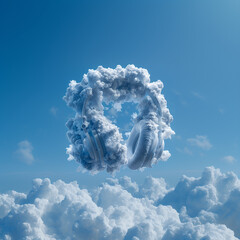 Surreal Cloud Headphones Floating in a Clear Sky