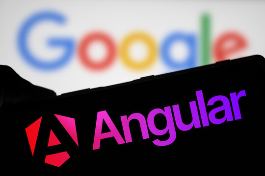 Dhaka, Bangladesh- 09 Apr 2024: Angular logo is displayed on smartphone. Developed by Google, Angular is a free, open-source framework for building dynamic web applications using TypeScript.