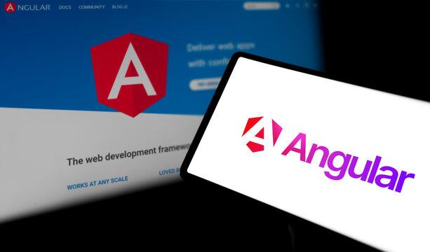 Dhaka, Bangladesh- 09 Apr 2024: Angular logo is displayed on smartphone. Developed by Google, Angular is a free, open-source framework for building dynamic web applications using TypeScript.