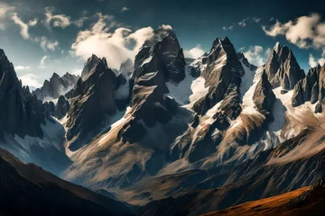 Tableaux ronds sur aluminium brossé Everest A panoramic view of rugged peaks, their majesty standing in silent grandeur.