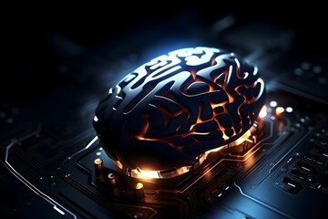 Glowing Artificial Intelligence Brain on Circuit Board - High-Detail Futuristic Digital Technology Concept