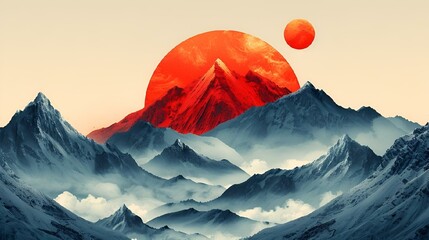 a mountainside is featured as an orange sphere above it