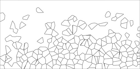 Abstract White Colored Broken Stained-Glass Geometric Retro Tiles Pattern w Black Lines & Quartz Crystal Voronoi Diagram Background for Website, Fabric Printing, Brochures, Luxury/Premium Packaging