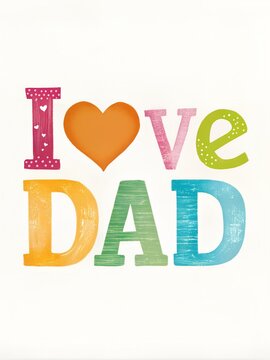 AI generated illustration of happy fathers day colorful i love dad with heart text