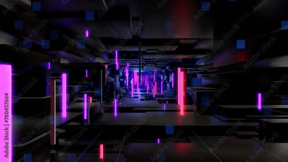 Poster tunnel with neon light. sci-fi bg fly through tech digital space. concept of hi-tech information flo