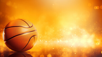 Obraz premium a basketball ball with orange light reflecting on the floor of a gym