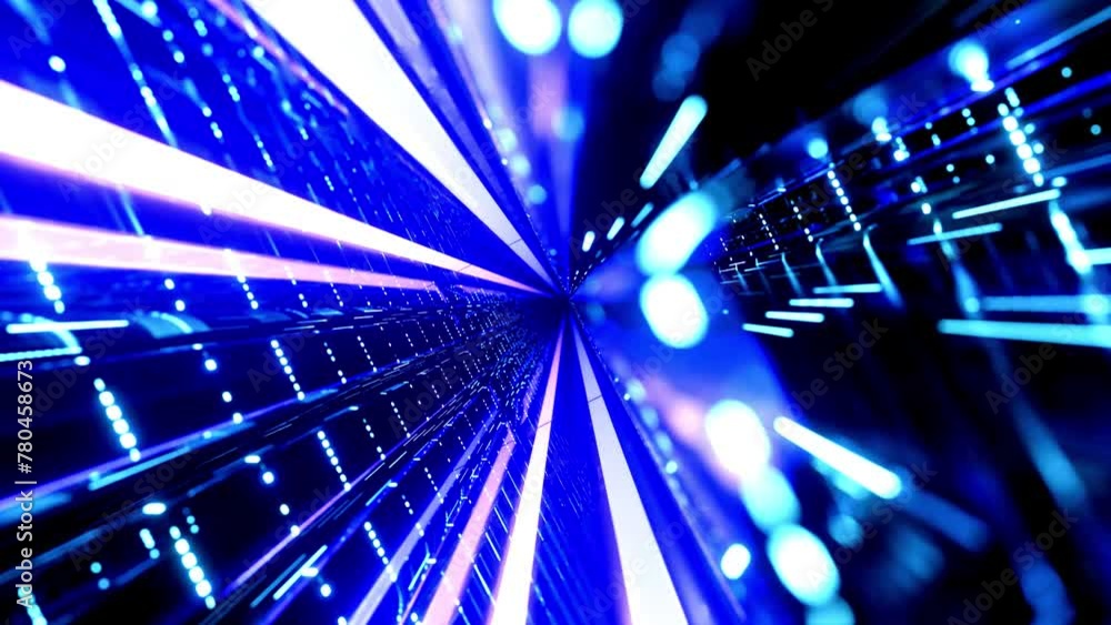 Aufkleber flight through hi-tech technology tunnel with camera shake. neon light, sci-fi constructions, myster