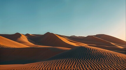 Fototapeta na wymiar a desert landscape with sand dunes and trees at sunrise canvas print