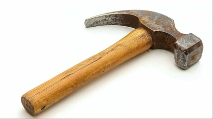 an old hammer on the ground with a wooden handle to cut through