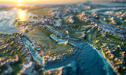 topography of the Arabian Peninsula and Middle East through detailed physical maps, showcasing Earth's diverse landforms in a captivating 3D illustration - obrazy, fototapety, plakaty