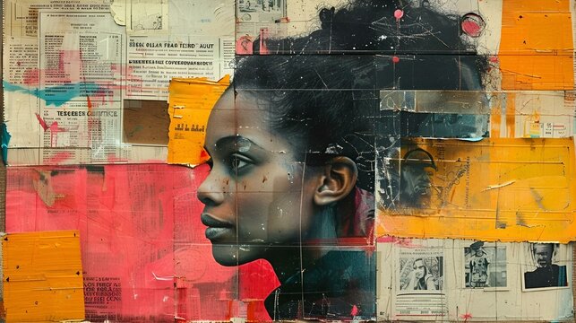 an image of a black woman on newspaper in an urban setting