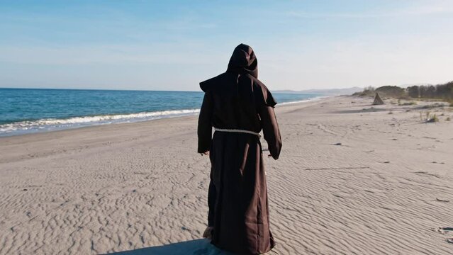 Monk Finding Peace At The Beach 
