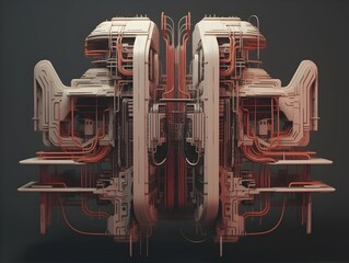 Immersive Quantum Circuitry Sculpture:A Futuristic Fusion of Symmetrical Digital Art and 3D Design