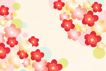 和柄の梅花と水玉のデザイン 和紙テクスチャ　年賀　華やかなお祝いフレーム