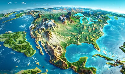 Fototapeta na wymiar geography and topography of the USA through a detailed physical map, showcasing Earth's landforms in a 3D illustration