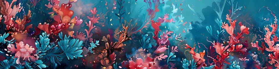 Fototapeta na wymiar A symphony of coral and turquoise dances across an abstract stage, invoking a sense of tropical serenity.